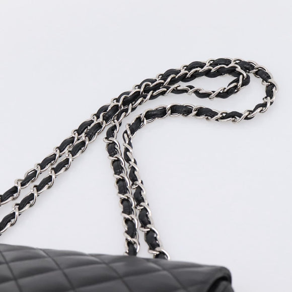 CHANEL Matelasse 30 Chain Shoulder Bag Lamb Skin Black Silver CC Auth yk20928V