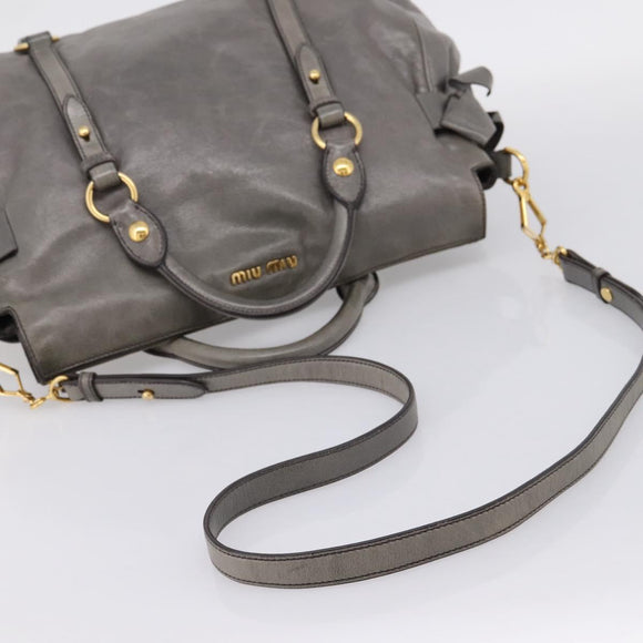 Miu Miu Hand Bag Leather 2way Gray Gold Auth yk20941M