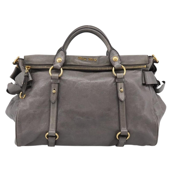 Miu Miu Hand Bag Leather 2way Gray Gold Auth yk20941M