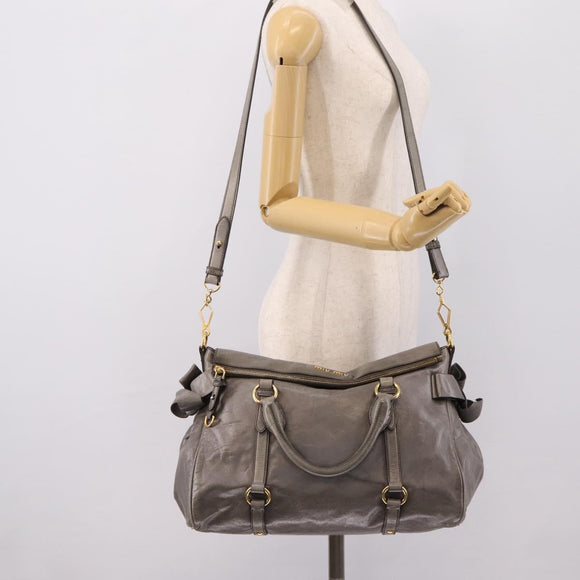 Miu Miu Hand Bag Leather 2way Gray Gold Auth yk20941M