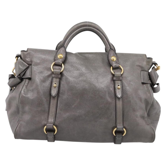 Miu Miu Hand Bag Leather 2way Gray Gold Auth yk20941M