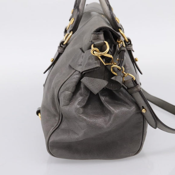 Miu Miu Hand Bag Leather 2way Gray Gold Auth yk20941M