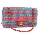 CHANEL Matelasse 25 Chain Hand Bag Tweed Pink Light Blue CC Auth yk20942SM-1