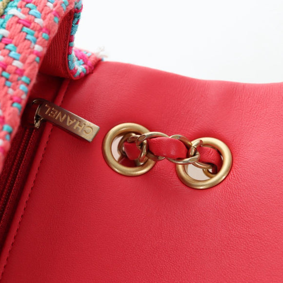CHANEL Matelasse 25 Chain Hand Bag Tweed Pink Light Blue CC Auth yk20942SM