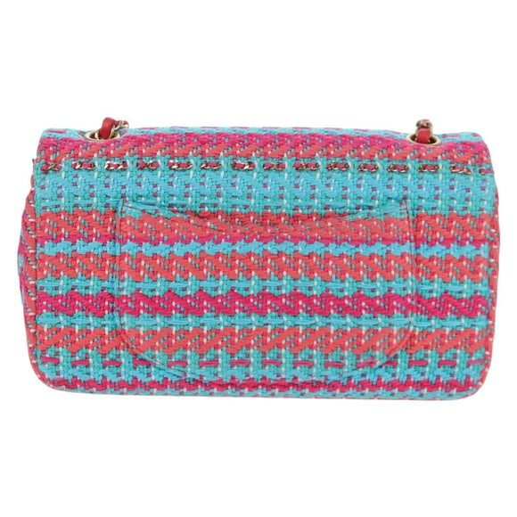 CHANEL Matelasse 25 Chain Hand Bag Tweed Pink Light Blue CC Auth yk20942SM