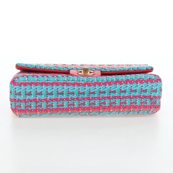 CHANEL Matelasse 25 Chain Hand Bag Tweed Pink Light Blue CC Auth yk20942SM