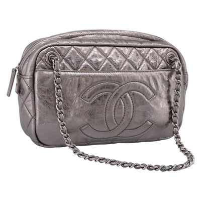 CHANEL Matelasse COCO Mark Chain Shoulder Bag Leather Silver CC Auth yk20943V