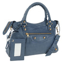 BALENCIAGA The Giant Town Hand Bag Leather 2way Blue Gold 285434 Auth yk20947M-1