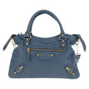 BALENCIAGA The Giant Town Hand Bag Leather 2way Blue Gold 285434 Auth yk20947M-2