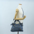 BALENCIAGA The Giant Town Hand Bag Leather 2way Blue Gold 285434 Auth yk20947M-28