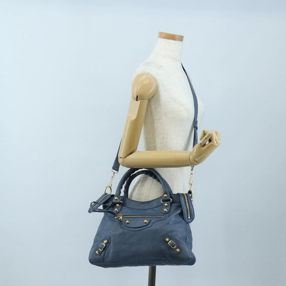 BALENCIAGA The Giant Town Hand Bag Leather 2way Blue Gold 285434 Auth yk20947M
