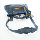 BALENCIAGA The Giant Town Hand Bag Leather 2way Blue Gold 285434 Auth yk20947M-9