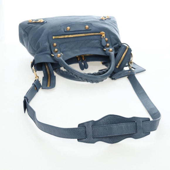 BALENCIAGA The Giant Town Hand Bag Leather 2way Blue Gold 285434 Auth yk20947M