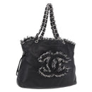 CHANEL COCO Mark Chain Tote Bag Leather Black Silver CC Auth yk20951SAV-1