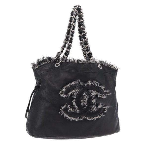 CHANEL COCO Mark Chain Tote Bag Leather Black Silver CC Auth yk20951SAV
