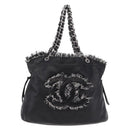 CHANEL COCO Mark Chain Tote Bag Leather Black Silver CC Auth yk20951SAV-13