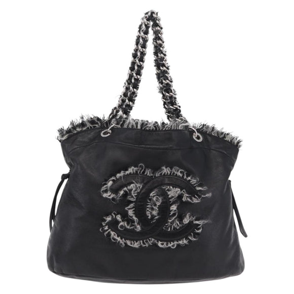 CHANEL COCO Mark Chain Tote Bag Leather Black Silver CC Auth yk20951SAV