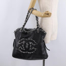 CHANEL COCO Mark Chain Tote Bag Leather Black Silver CC Auth yk20951SAV-24