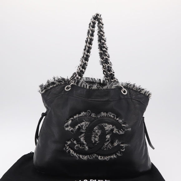 CHANEL COCO Mark Chain Tote Bag Leather Black Silver CC Auth yk20951SAV