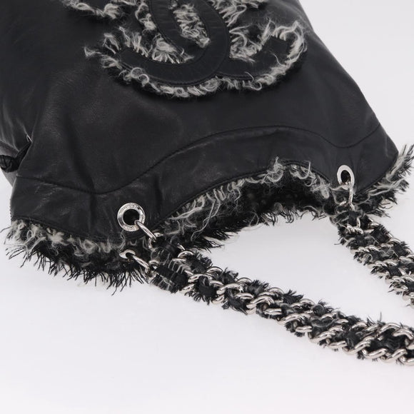 CHANEL COCO Mark Chain Tote Bag Leather Black Silver CC Auth yk20951SAV