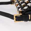 FENDI Mamma Baguette Studs Rhinestones Leather Black Gold 8BR600 Auth yk20953SM-10