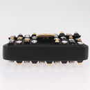 FENDI Mamma Baguette Studs Rhinestones Leather Black Gold 8BR600 Auth yk20953SM-11