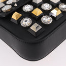 FENDI Mamma Baguette Studs Rhinestones Leather Black Gold 8BR600 Auth yk20953SM-12