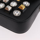 FENDI Mamma Baguette Studs Rhinestones Leather Black Gold 8BR600 Auth yk20953SM-13