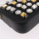 FENDI Mamma Baguette Studs Rhinestones Leather Black Gold 8BR600 Auth yk20953SM-14