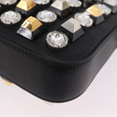 FENDI Mamma Baguette Studs Rhinestones Leather Black Gold 8BR600 Auth yk20953SM-15