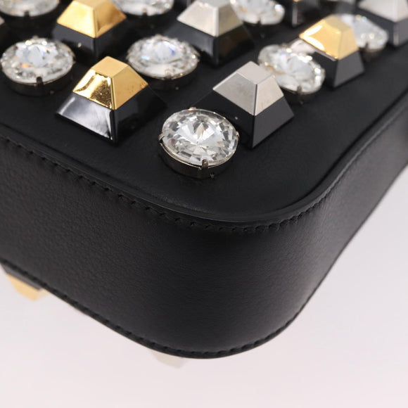 FENDI Mamma Baguette Studs Rhinestones Leather Black Gold 8BR600 Auth yk20953SM