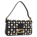 FENDI Mamma Baguette Studs Rhinestones Leather Black Gold 8BR600 Auth yk20953SM-1