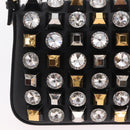 FENDI Mamma Baguette Studs Rhinestones Leather Black Gold 8BR600 Auth yk20953SM-20