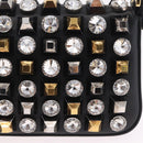 FENDI Mamma Baguette Studs Rhinestones Leather Black Gold 8BR600 Auth yk20953SM-21