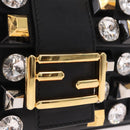 FENDI Mamma Baguette Studs Rhinestones Leather Black Gold 8BR600 Auth yk20953SM-24