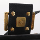 FENDI Mamma Baguette Studs Rhinestones Leather Black Gold 8BR600 Auth yk20953SM-25