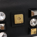 FENDI Mamma Baguette Studs Rhinestones Leather Black Gold 8BR600 Auth yk20953SM-26
