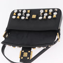 FENDI Mamma Baguette Studs Rhinestones Leather Black Gold 8BR600 Auth yk20953SM-27