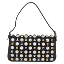 FENDI Mamma Baguette Studs Rhinestones Leather Black Gold 8BR600 Auth yk20953SM-3