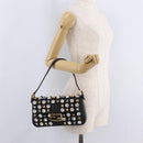 FENDI Mamma Baguette Studs Rhinestones Leather Black Gold 8BR600 Auth yk20953SM-37