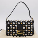 FENDI Mamma Baguette Studs Rhinestones Leather Black Gold 8BR600 Auth yk20953SM-38