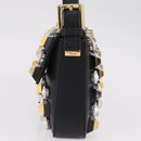 FENDI Mamma Baguette Studs Rhinestones Leather Black Gold 8BR600 Auth yk20953SM-4