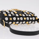 FENDI Mamma Baguette Studs Rhinestones Leather Black Gold 8BR600 Auth yk20953SM-6