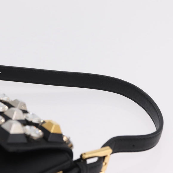 FENDI Mamma Baguette Studs Rhinestones Leather Black Gold 8BR600 Auth yk20953SM