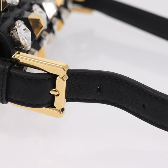 FENDI Mamma Baguette Studs Rhinestones Leather Black Gold 8BR600 Auth yk20953SM