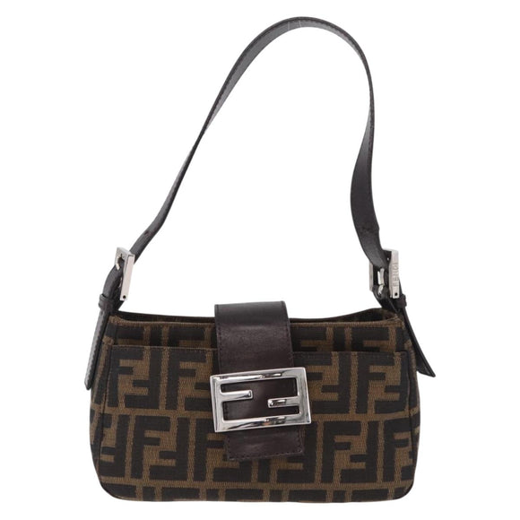 FENDI Zucca Canvas Shoulder Bag Brown Silver Auth yk20957SAV