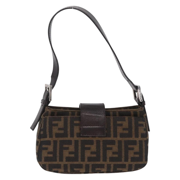 FENDI Zucca Canvas Shoulder Bag Brown Silver Auth yk20957SAV
