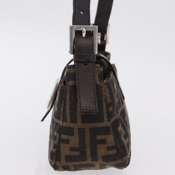FENDI Zucca Canvas Shoulder Bag Brown Silver Auth yk20957SAV