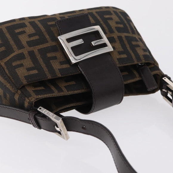 FENDI Zucca Canvas Shoulder Bag Brown Silver Auth yk20957SAV