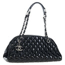 CHANEL Matelasse Mademoiselle Bowling Bag Patent Black Silver CC Auth yk20960V-1